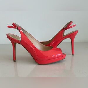 Vince Camuto Cavi Bright Coral Peep Toe, Sling-back Heels, 6M, New with Box